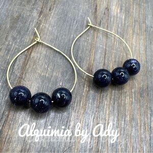 Hoops Sandstone Sunstone chunky spheres dangle drops gold earrings